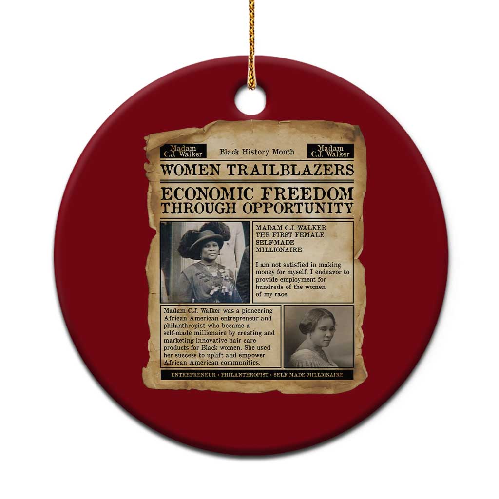 Madam CJ Walker Vintage Newspaper Style Ceramic Ornament Economic Freedom Through Opportunity TS12 1pc Red Print Your Wear