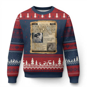 Madam CJ Walker Vintage Newspaper Style Ugly Christmas Sweater Economic Freedom Through Opportunity TS12 Navy Red Print Your Wear