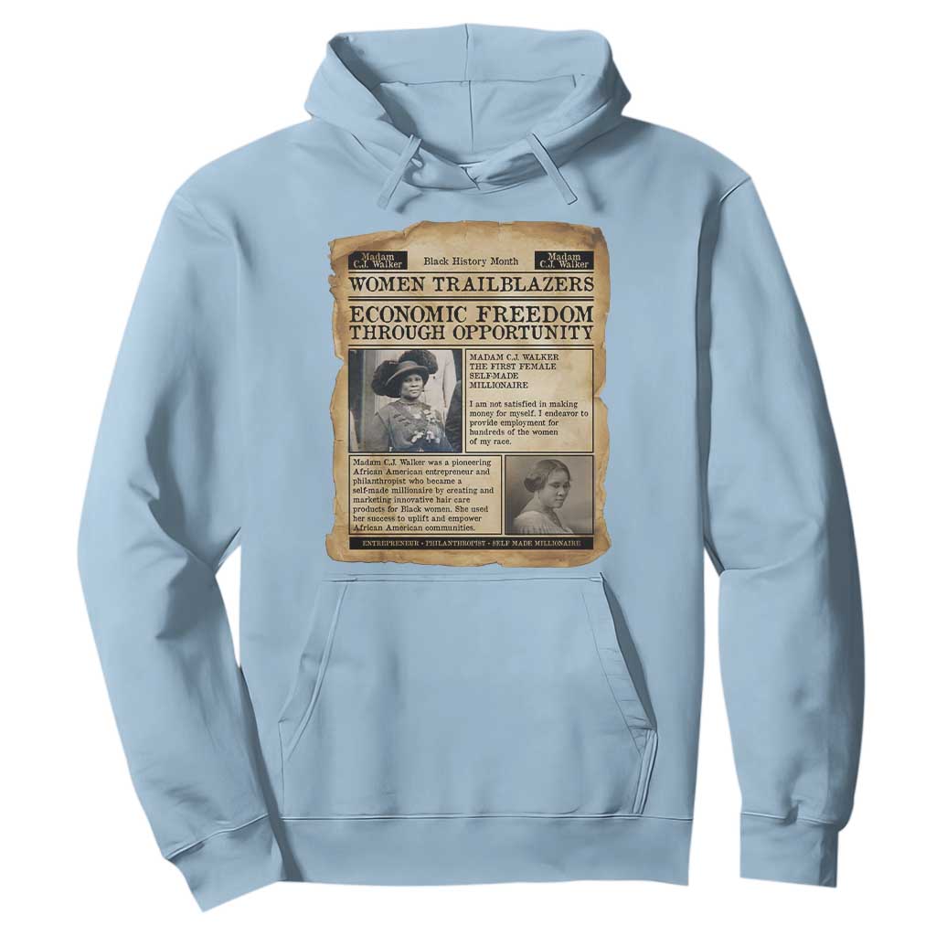 Madam CJ Walker Vintage Newspaper Style Hoodie Economic Freedom Through Opportunity TS12 Light Blue Print Your Wear