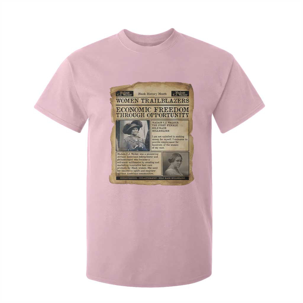 Madam CJ Walker Vintage Newspaper Style T Shirt For Kid Economic Freedom Through Opportunity TS12 Light Pink Print Your Wear
