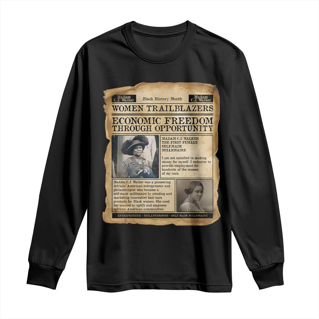 Madam CJ Walker Vintage Newspaper Style Long Sleeve Shirt Economic Freedom Through Opportunity TS12 Black Print Your Wear