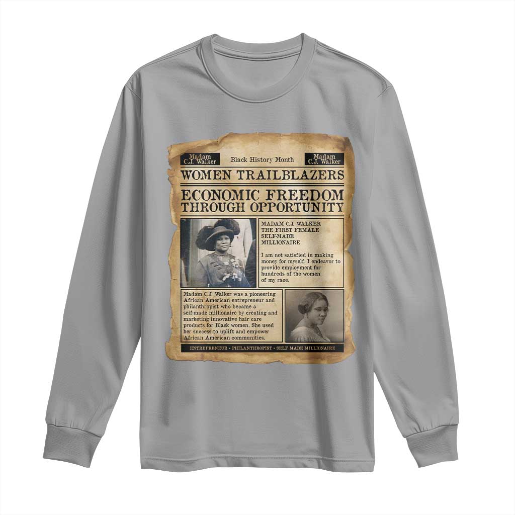 Madam CJ Walker Vintage Newspaper Style Long Sleeve Shirt Economic Freedom Through Opportunity TS12 Sport Gray Print Your Wear