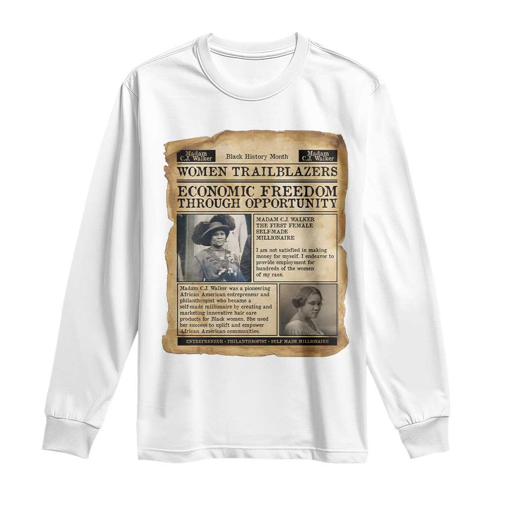Madam CJ Walker Vintage Newspaper Style Long Sleeve Shirt Economic Freedom Through Opportunity TS12 White Print Your Wear