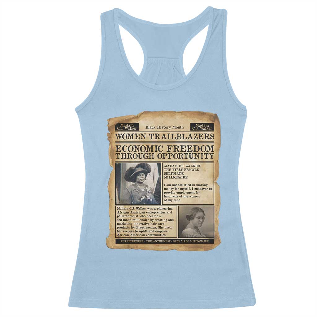 Madam CJ Walker Vintage Newspaper Style Racerback Tank Top Economic Freedom Through Opportunity TS12 Light Blue Print Your Wear