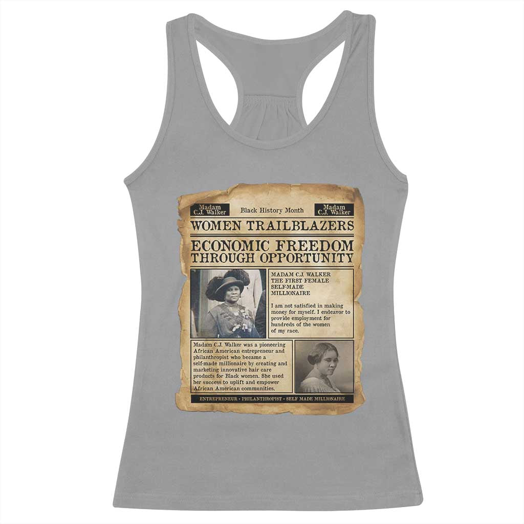 Madam CJ Walker Vintage Newspaper Style Racerback Tank Top Economic Freedom Through Opportunity TS12 Sport Gray Print Your Wear