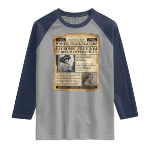 Madam CJ Walker Vintage Newspaper Style Raglan Shirt Economic Freedom Through Opportunity TS12 Sport Gray Navy Print Your Wear