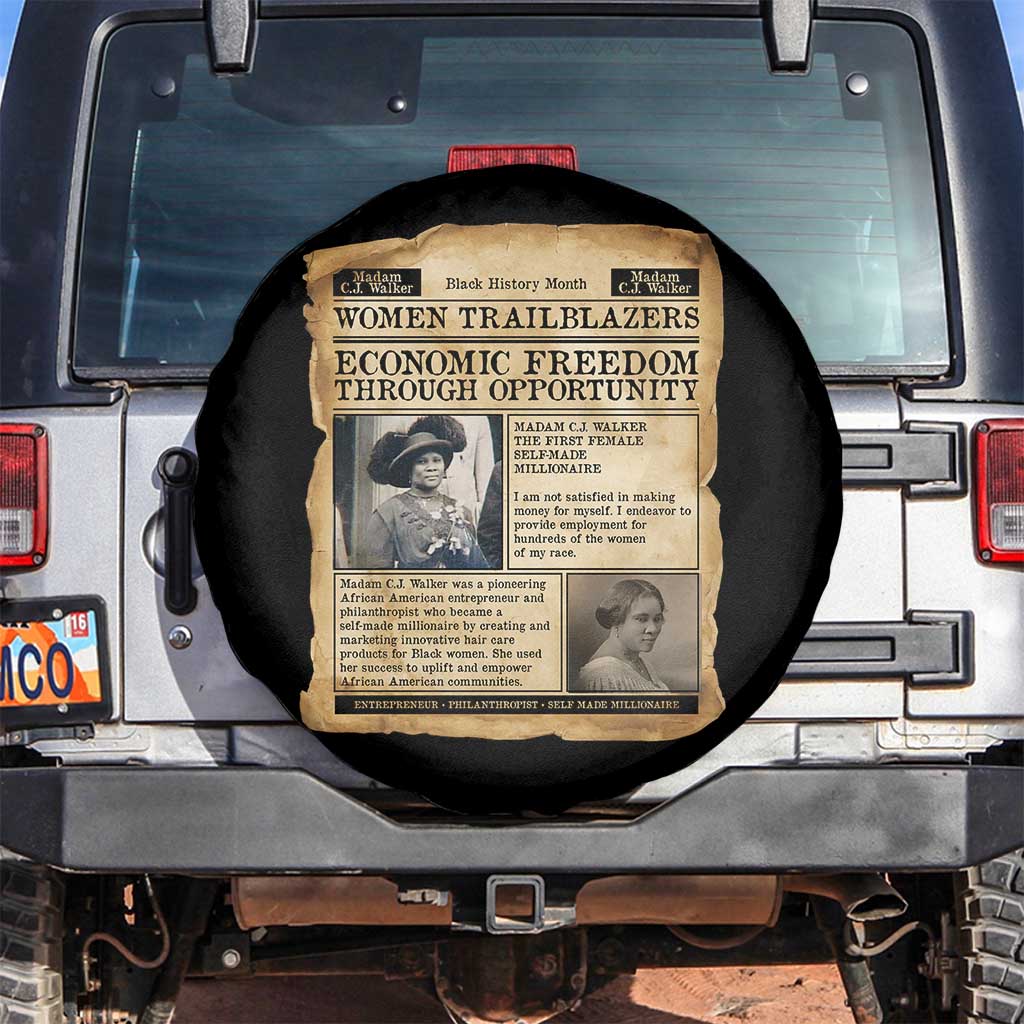 Madam CJ Walker Vintage Newspaper Style Spare Tire Cover Economic Freedom Through Opportunity TS12 No hole Black Print Your Wear