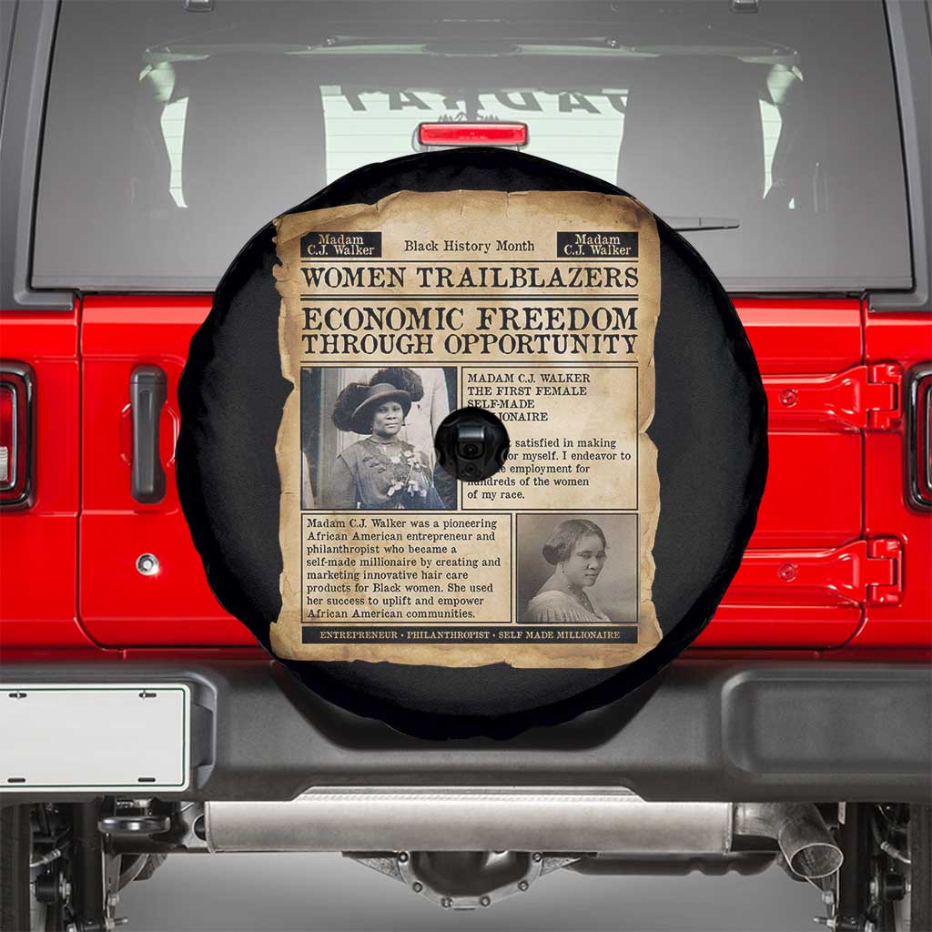 Madam CJ Walker Vintage Newspaper Style Spare Tire Cover Economic Freedom Through Opportunity TS12 Black Print Your Wear