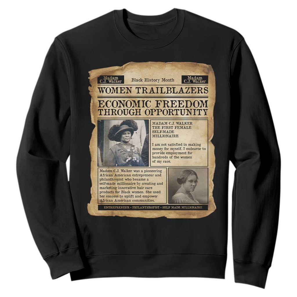 Madam CJ Walker Vintage Newspaper Style Sweatshirt Economic Freedom Through Opportunity TS12 Black Print Your Wear