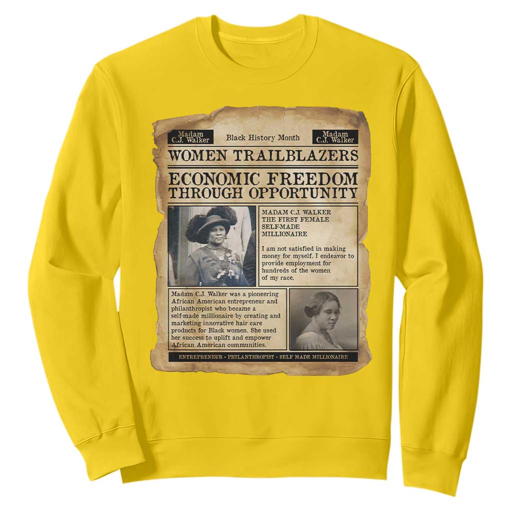 Madam CJ Walker Vintage Newspaper Style Sweatshirt Economic Freedom Through Opportunity TS12 Daisy Print Your Wear