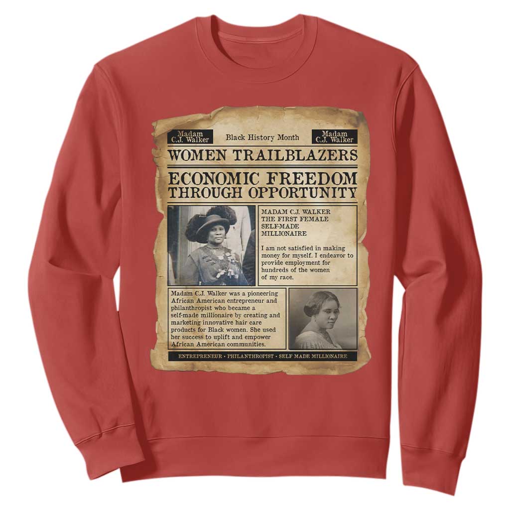 Madam CJ Walker Vintage Newspaper Style Sweatshirt Economic Freedom Through Opportunity TS12 Red Print Your Wear