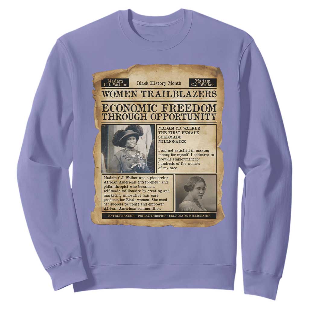 Madam CJ Walker Vintage Newspaper Style Sweatshirt Economic Freedom Through Opportunity TS12 Violet Print Your Wear
