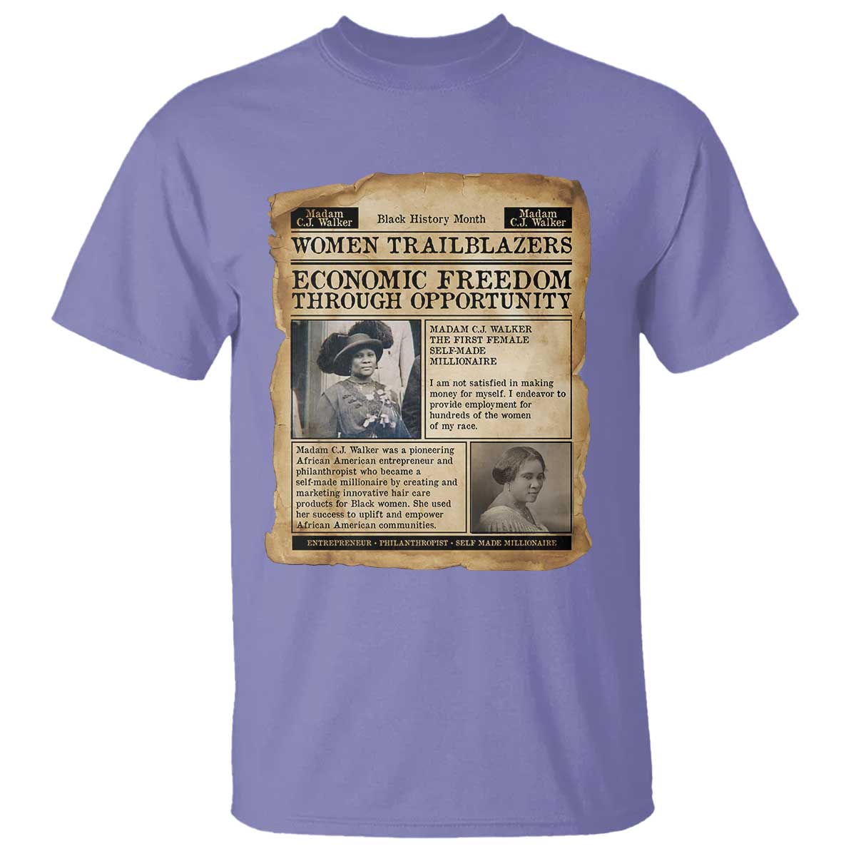 Madam CJ Walker Vintage Newspaper Style T Shirt Economic Freedom Through Opportunity TS12 Violet Print Your Wear