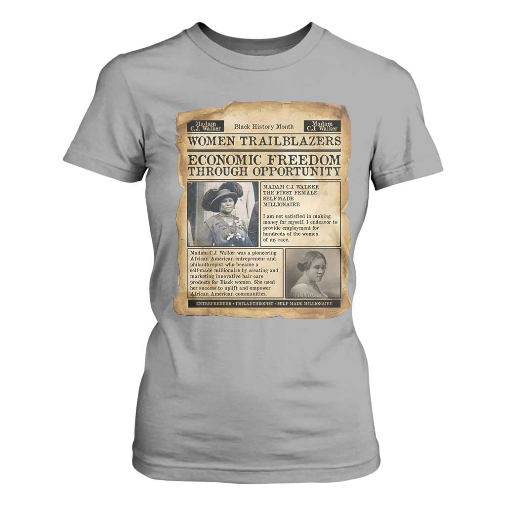 Madam CJ Walker Vintage Newspaper Style T Shirt For Women Economic Freedom Through Opportunity TS12 Sport Gray Print Your Wear