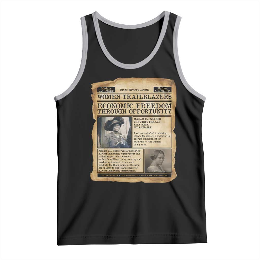 Madam CJ Walker Vintage Newspaper Style Tank Top Economic Freedom Through Opportunity TS12 Black Athletic Heather Print Your Wear