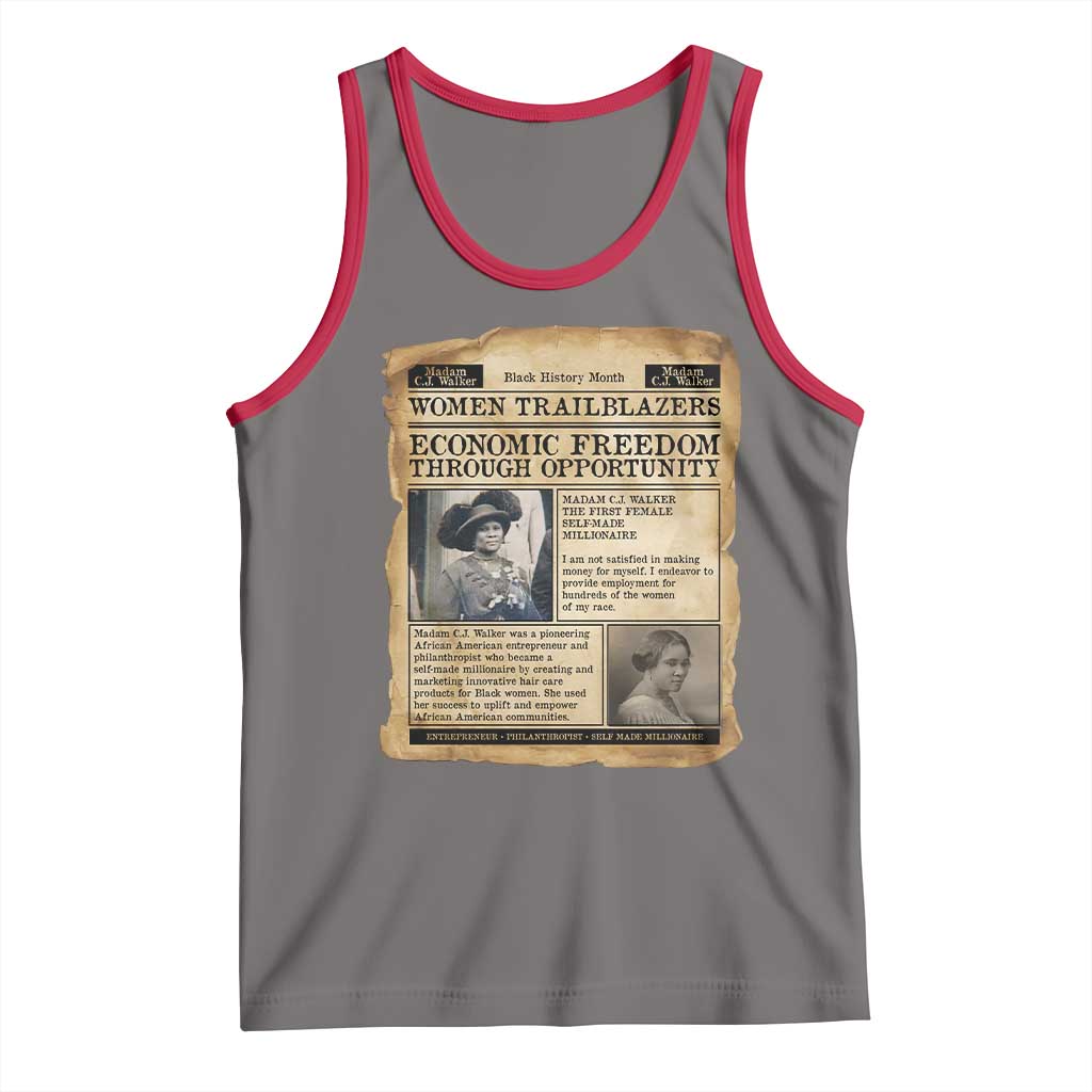 Madam CJ Walker Vintage Newspaper Style Tank Top Economic Freedom Through Opportunity TS12 Deep Heather Red Print Your Wear