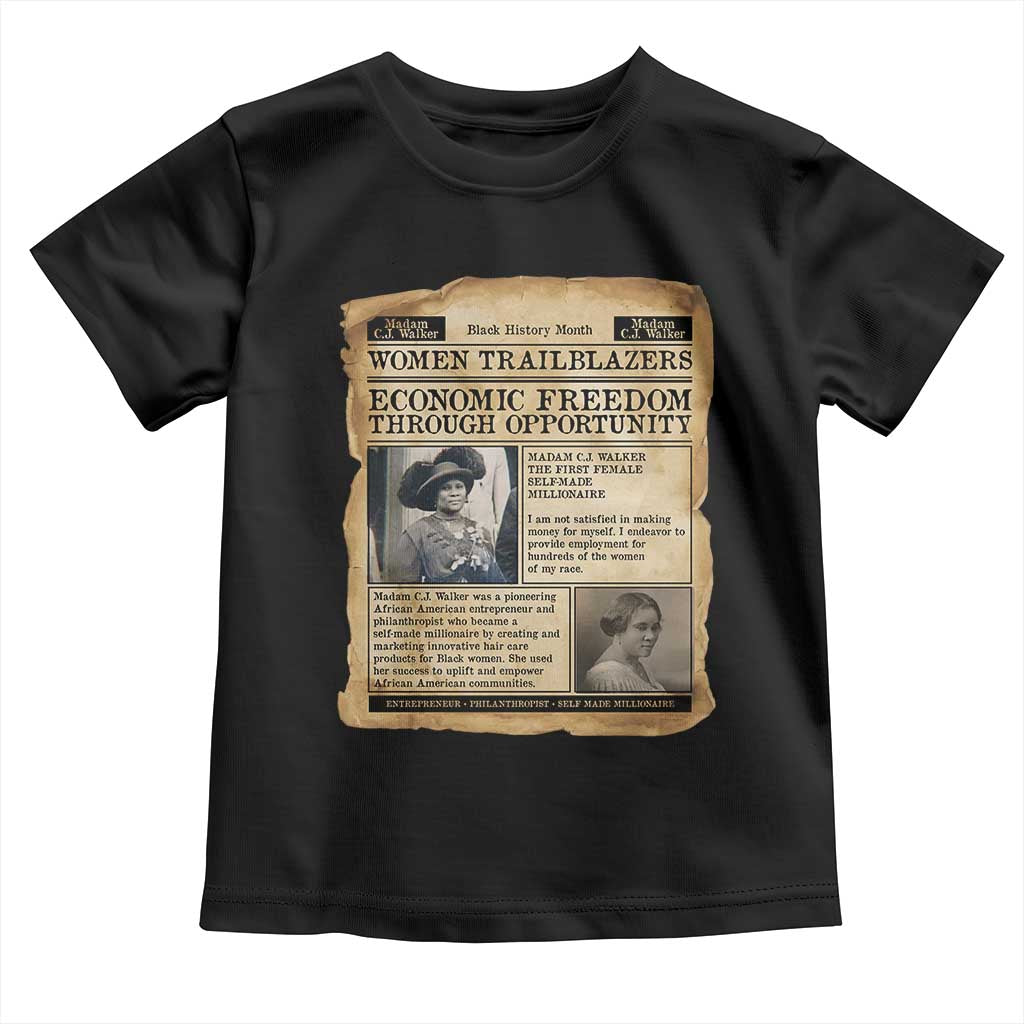 Madam CJ Walker Vintage Newspaper Style Toddler T Shirt Economic Freedom Through Opportunity TS12 Black Print Your Wear