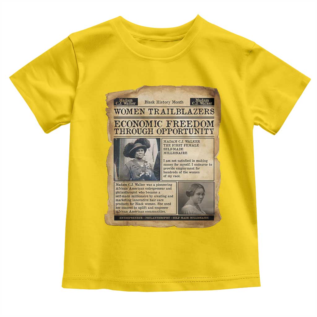 Madam CJ Walker Vintage Newspaper Style Toddler T Shirt Economic Freedom Through Opportunity TS12 Daisy Print Your Wear