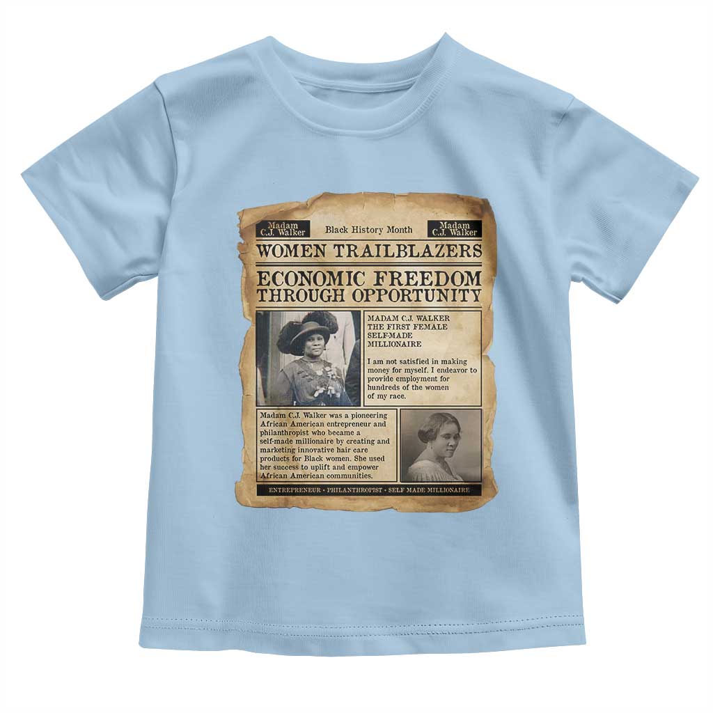 Madam CJ Walker Vintage Newspaper Style Toddler T Shirt Economic Freedom Through Opportunity TS12 Light Blue Print Your Wear