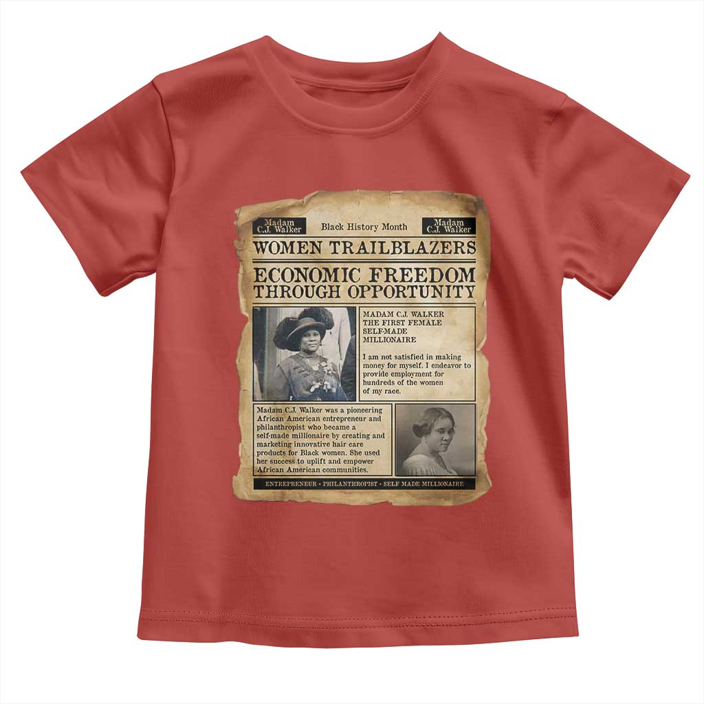 Madam CJ Walker Vintage Newspaper Style Toddler T Shirt Economic Freedom Through Opportunity TS12 Red Print Your Wear