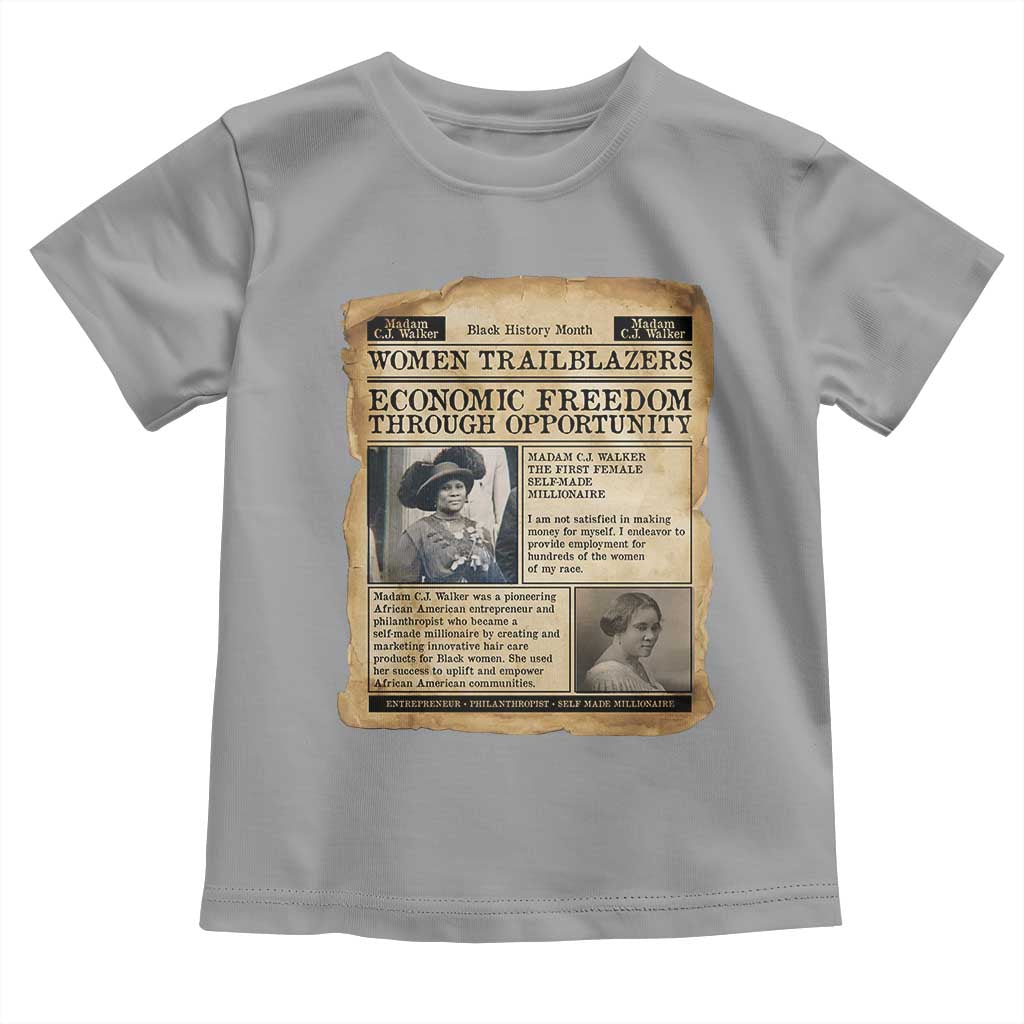 Madam CJ Walker Vintage Newspaper Style Toddler T Shirt Economic Freedom Through Opportunity TS12 Sport Gray Print Your Wear