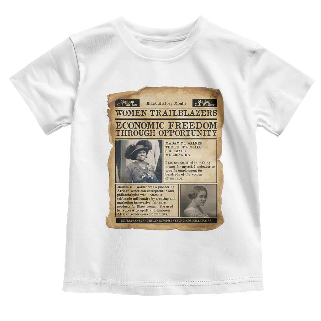Madam CJ Walker Vintage Newspaper Style Toddler T Shirt Economic Freedom Through Opportunity TS12 White Print Your Wear