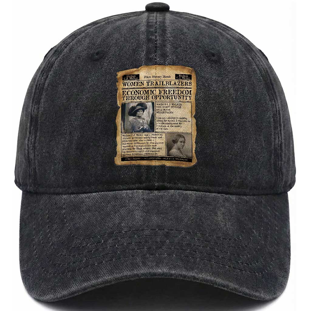 Madam CJ Walker Vintage Newspaper Style Washed Cotton Baseball Cap Economic Freedom Through Opportunity TS12 Print Your Wear