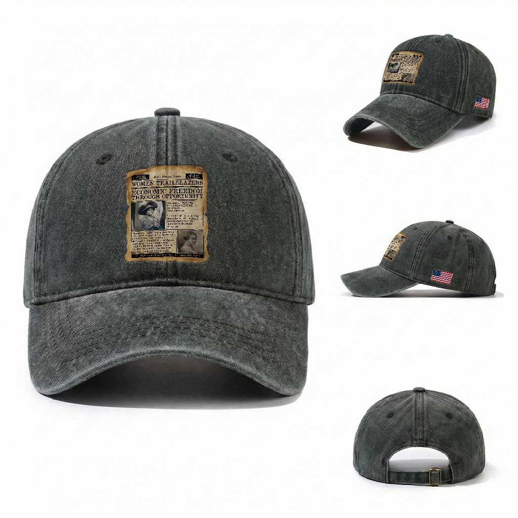 Madam CJ Walker Vintage Newspaper Style Washed Cotton Baseball Cap Economic Freedom Through Opportunity TS12 Washed Cap Universal Fit Dark Green Print Your Wear