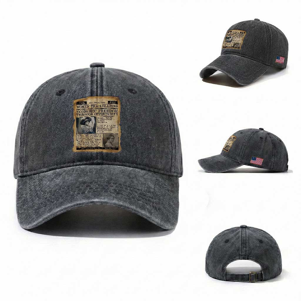 Madam CJ Walker Vintage Newspaper Style Washed Cotton Baseball Cap Economic Freedom Through Opportunity TS12 Washed Cap Universal Fit Dark Gray Print Your Wear