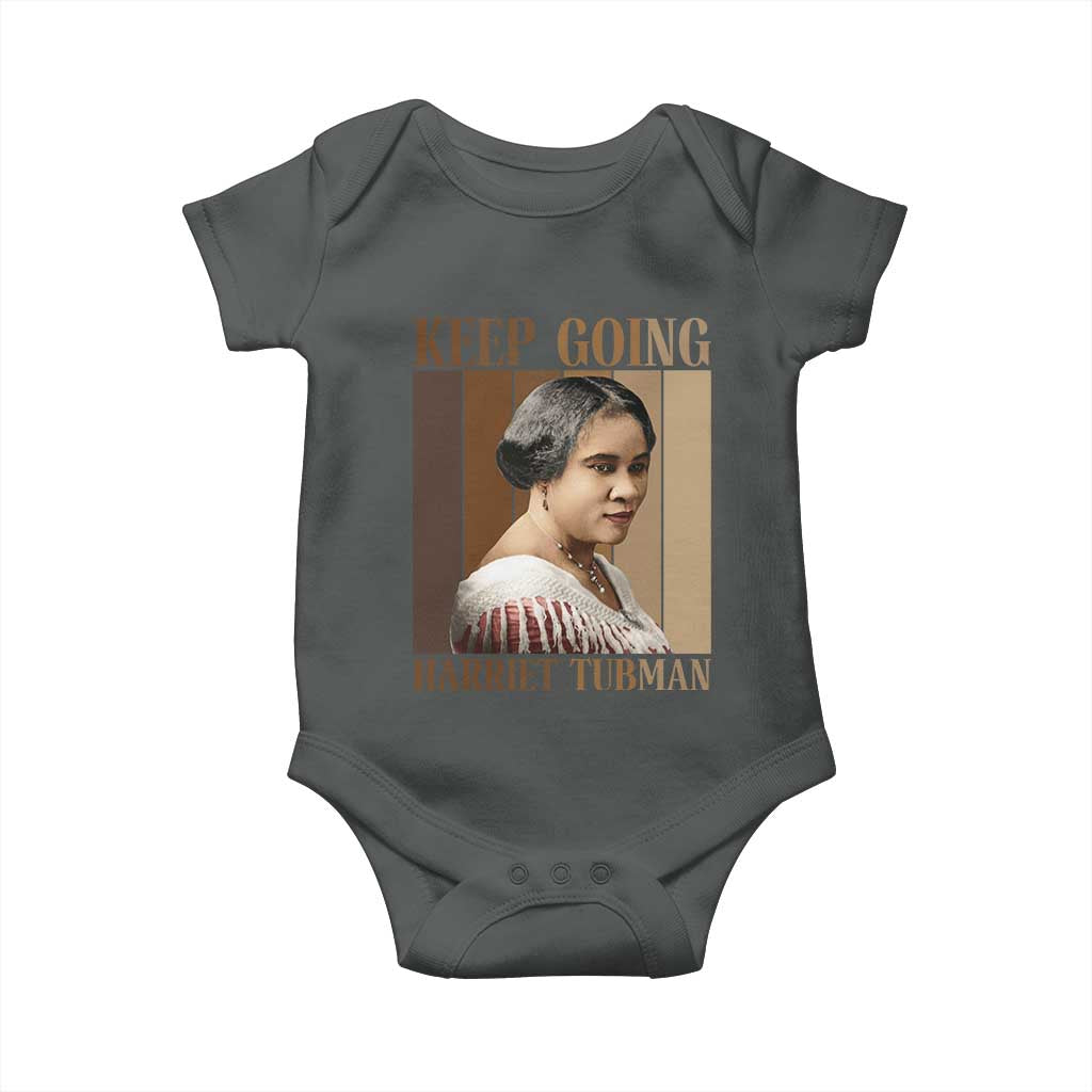 Madam CJ Walker Keep Going Retro Poster Baby Onesie Black History Month Gift TS12 Dark Heather Print Your Wear