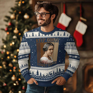 Madam CJ Walker Keep Going Retro Poster Ugly Christmas Sweater Black History Month Gift TS12 Navy Beige Print Your Wear