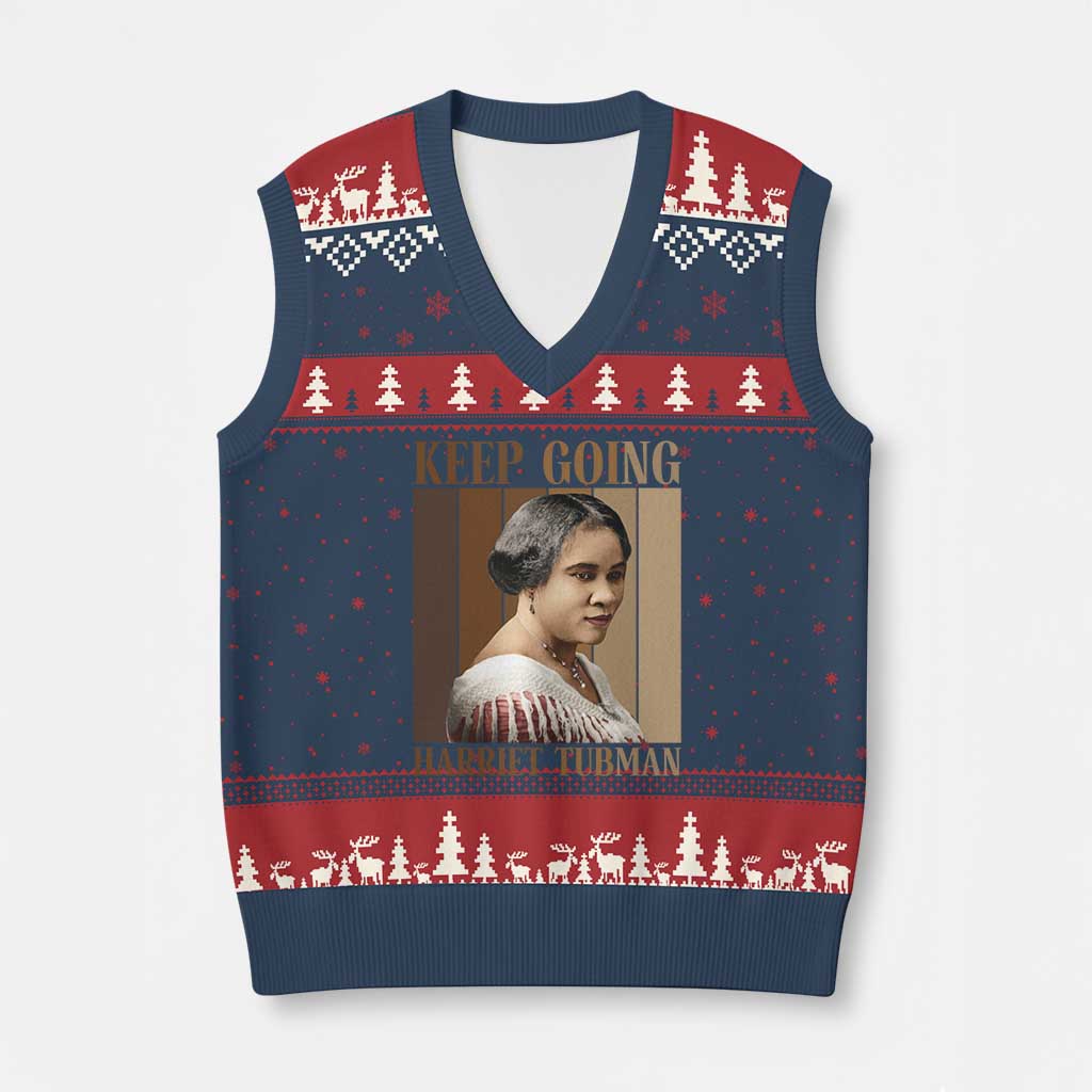 Madam CJ Walker Keep Going Retro Poster V-Neck Knit Sweater Vest Black History Month Gift TS12 Navy Red Print Your Wear