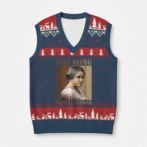 Madam CJ Walker Keep Going Retro Poster V-Neck Knit Sweater Vest Black History Month Gift TS12 Navy Red Print Your Wear