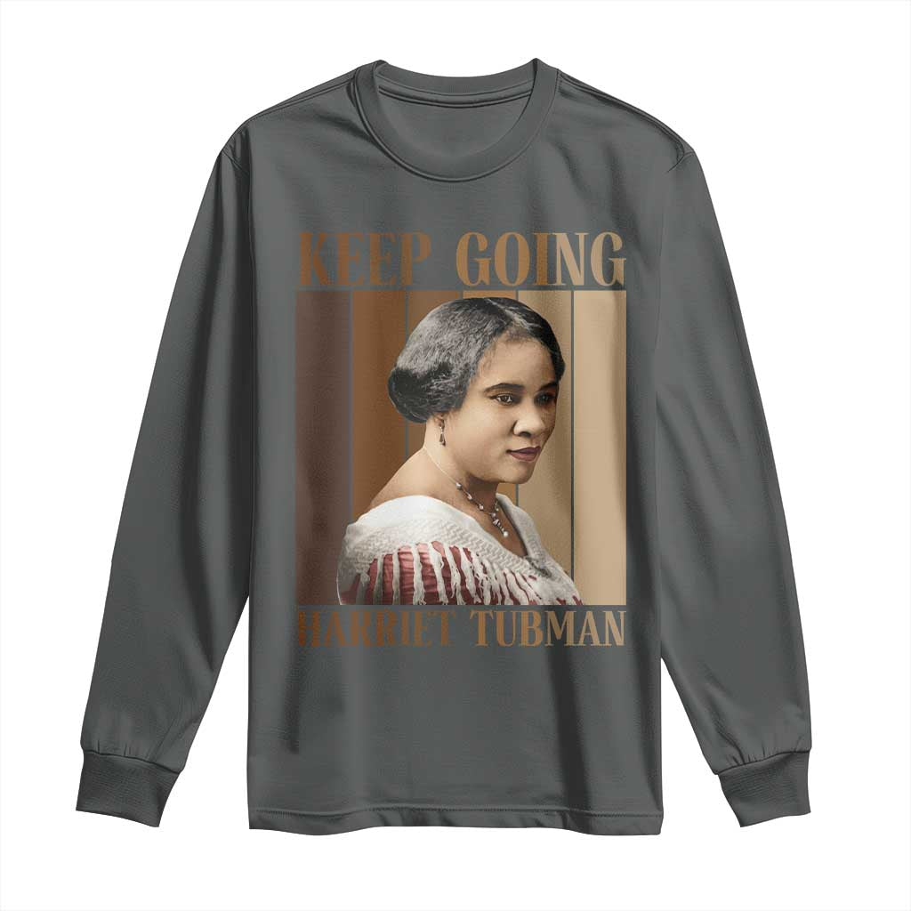 Madam CJ Walker Keep Going Retro Poster Long Sleeve Shirt Black History Month Gift TS12 Dark Heather Print Your Wear