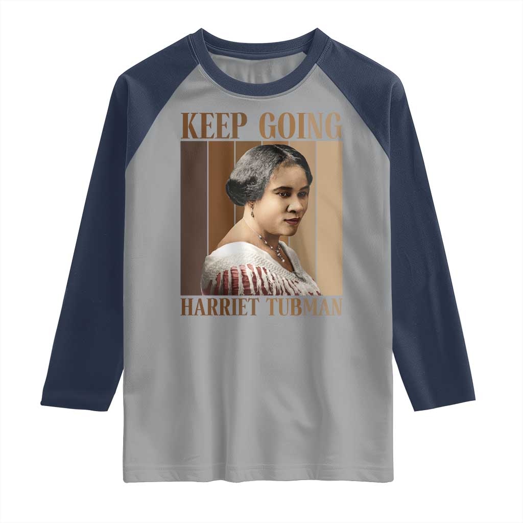 Madam CJ Walker Keep Going Retro Poster Raglan Shirt Black History Month Gift TS12 Sport Gray Navy Print Your Wear