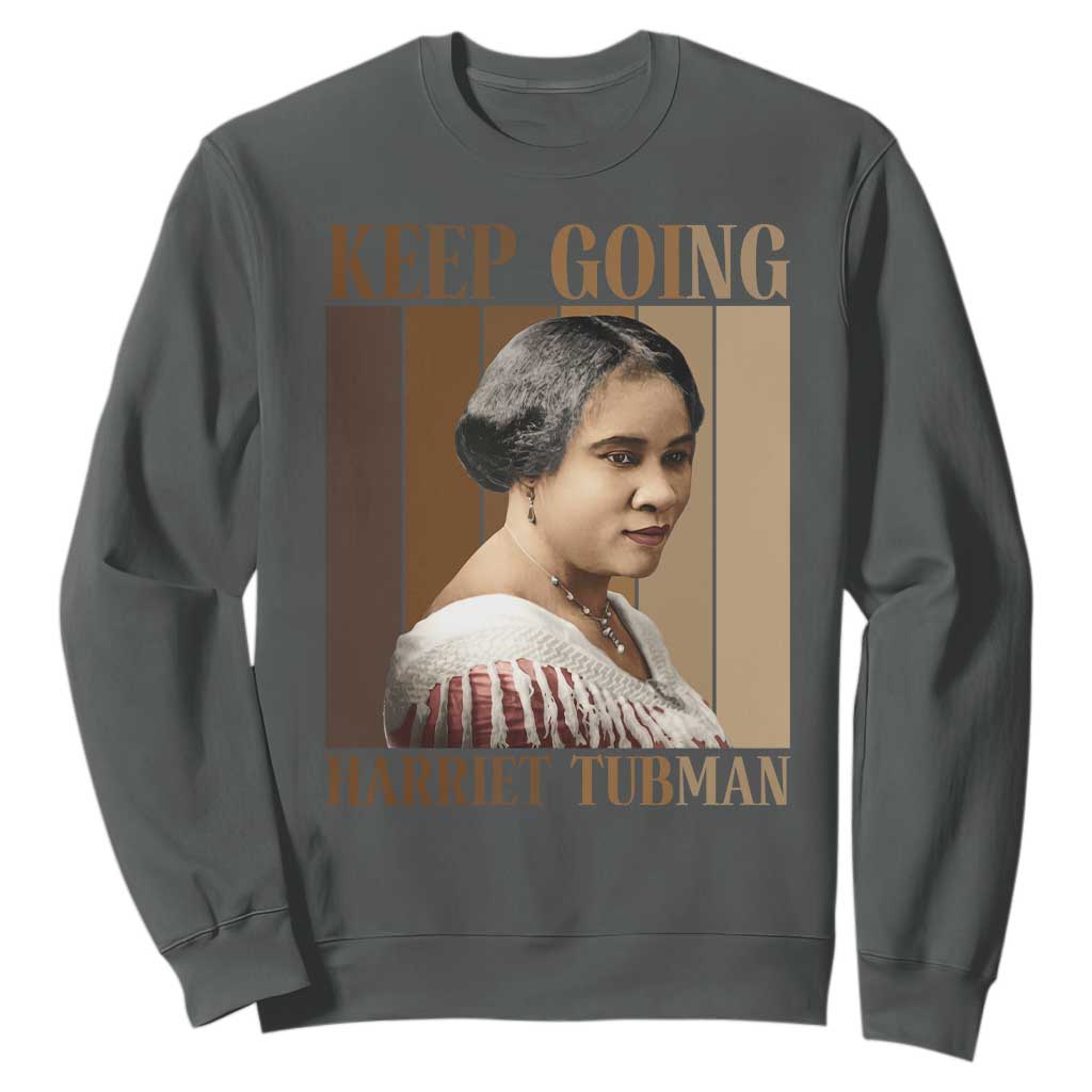 Madam CJ Walker Keep Going Retro Poster Sweatshirt Black History Month Gift TS12 Dark Heather Print Your Wear