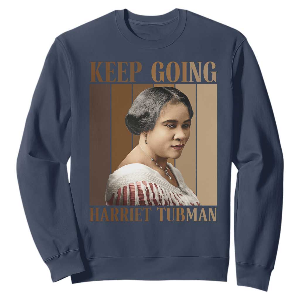 Madam CJ Walker Keep Going Retro Poster Sweatshirt Black History Month Gift TS12 Navy Print Your Wear