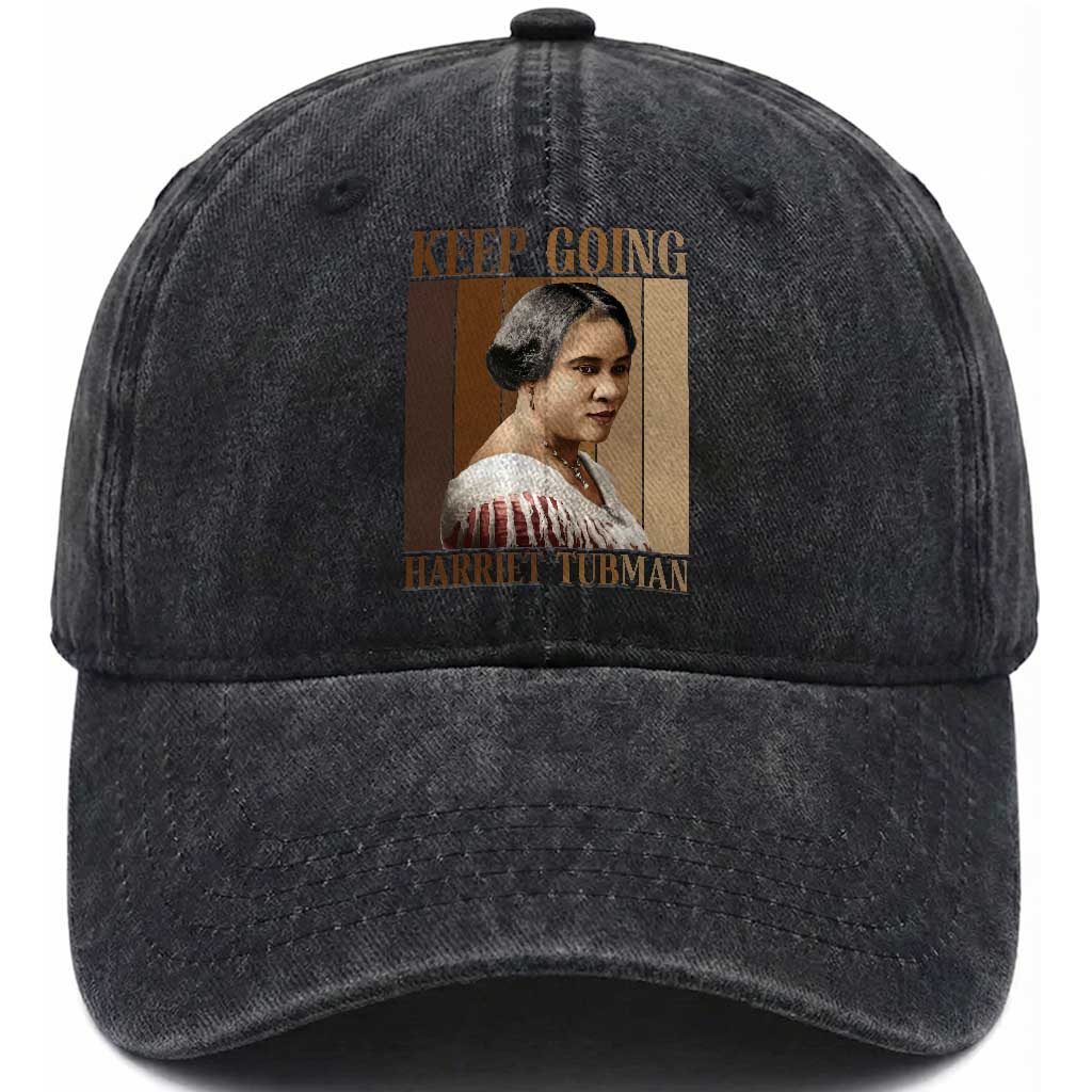 Madam CJ Walker Keep Going Retro Poster Washed Cotton Baseball Cap Black History Month Gift TS12 Print Your Wear