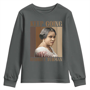Madam CJ Walker Keep Going Retro Poster Youth Sweatshirt Black History Month Gift TS12 Dark Heather Print Your Wear