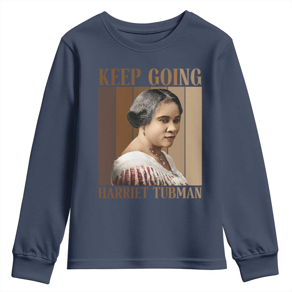 Madam CJ Walker Keep Going Retro Poster Youth Sweatshirt Black History Month Gift TS12 Navy Print Your Wear