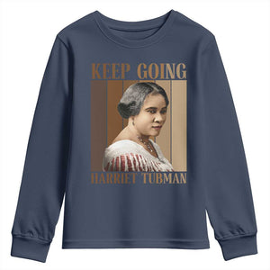 Madam CJ Walker Keep Going Retro Poster Youth Sweatshirt Black History Month Gift TS12 Navy Print Your Wear