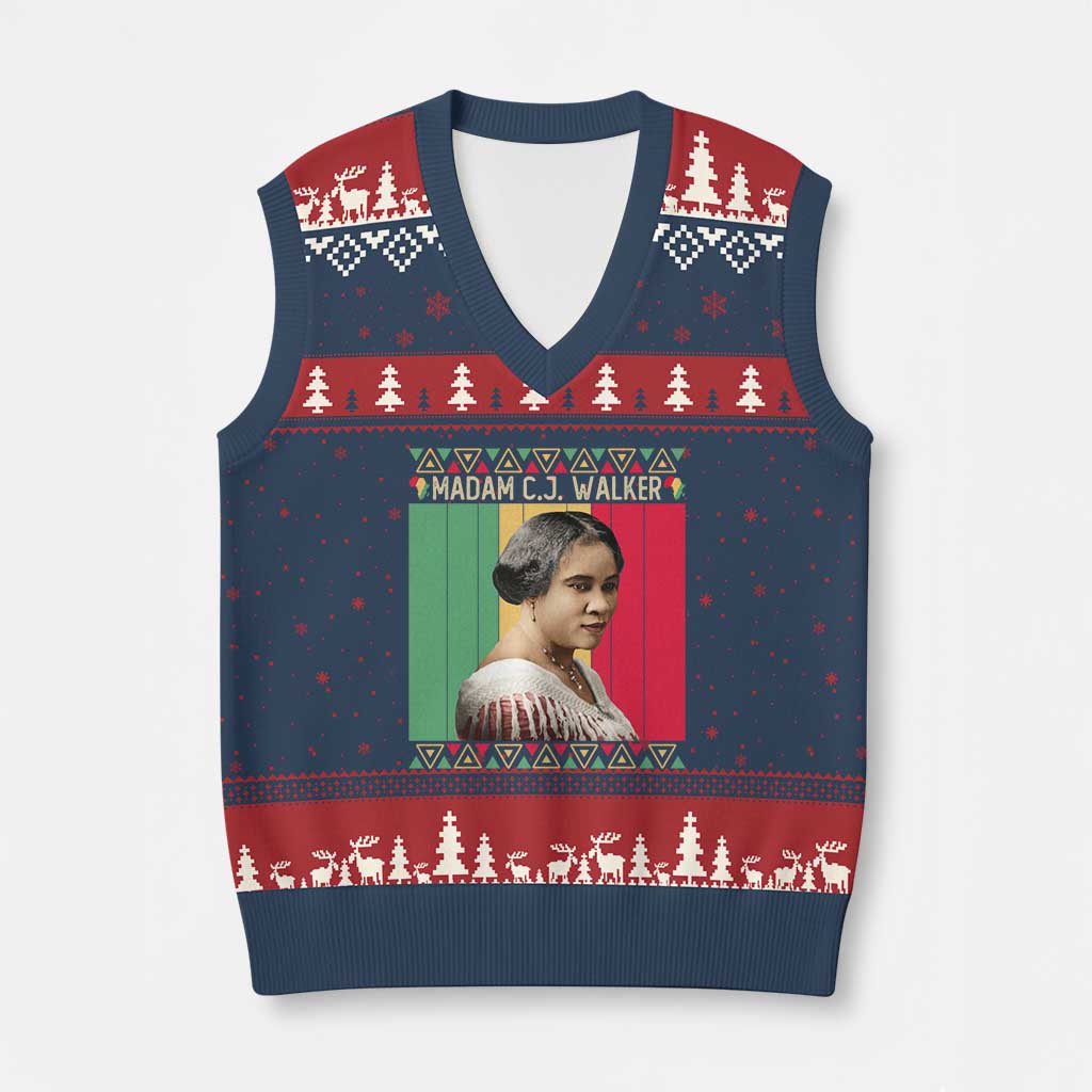 Madam CJ Walker Retro Sunset V-Neck Knit Sweater Vest Strong Black Woman Leader TS12 Navy Red Print Your Wear