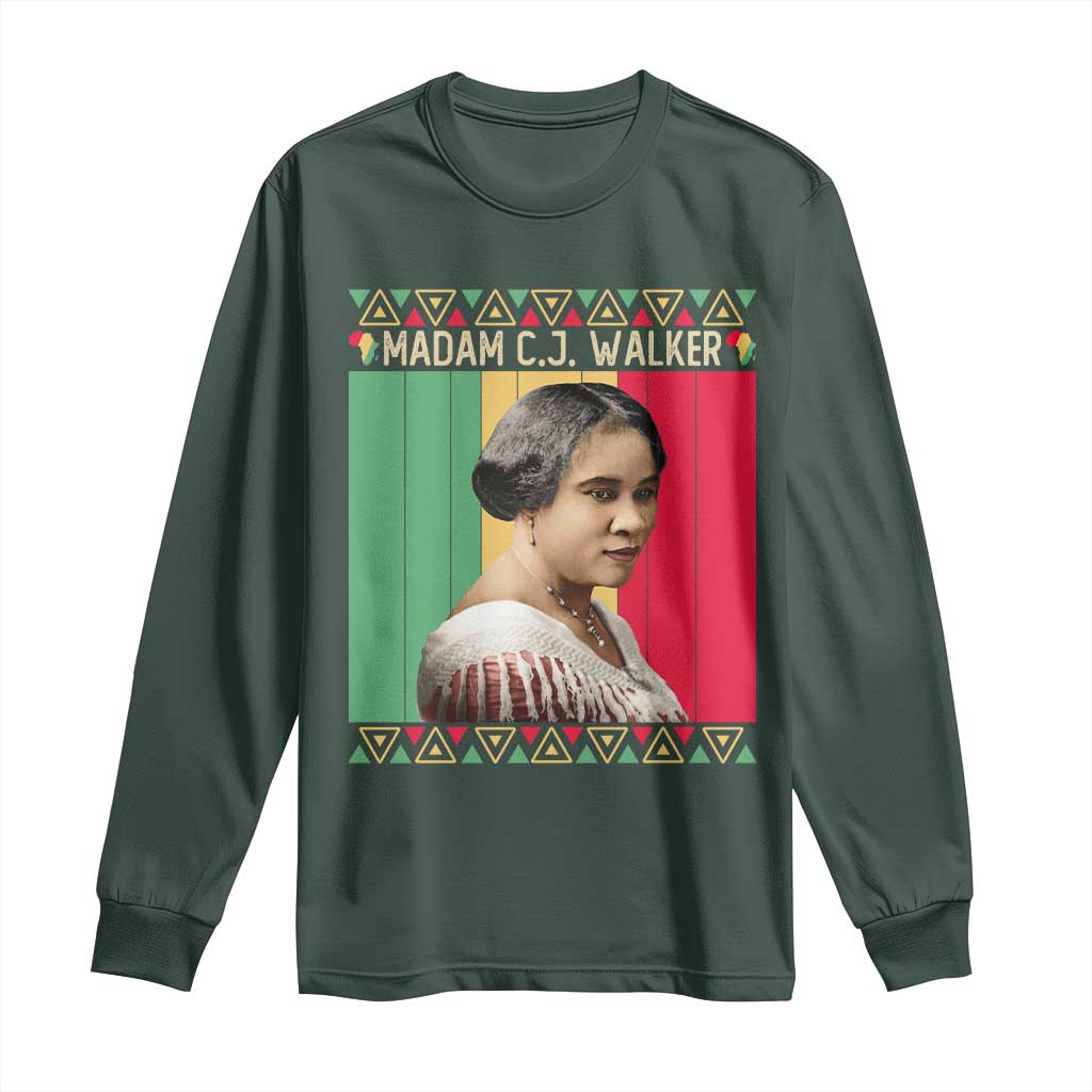 Madam CJ Walker Retro Sunset Long Sleeve Shirt Strong Black Woman Leader TS12 Dark Forest Green Print Your Wear