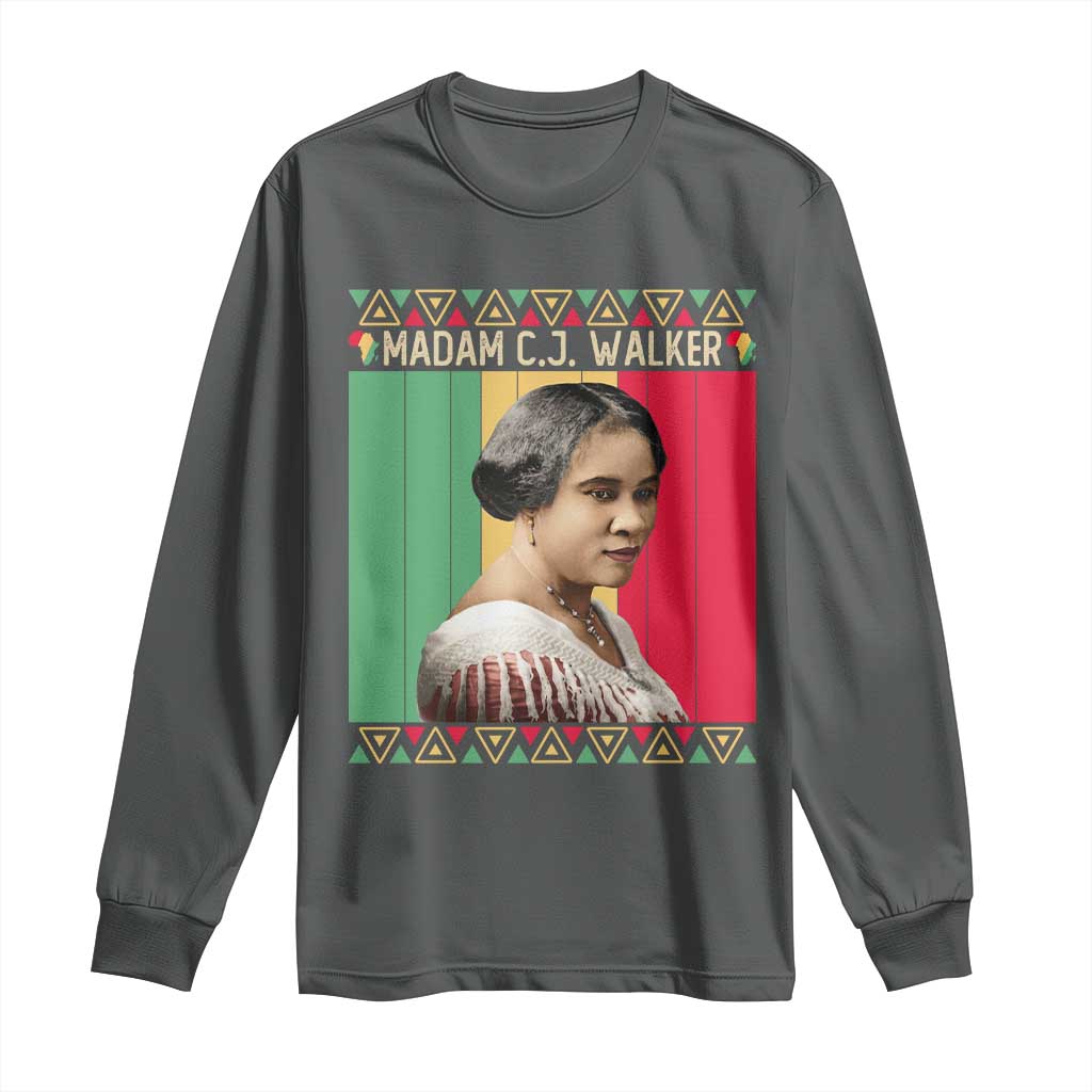 Madam CJ Walker Retro Sunset Long Sleeve Shirt Strong Black Woman Leader TS12 Dark Heather Print Your Wear