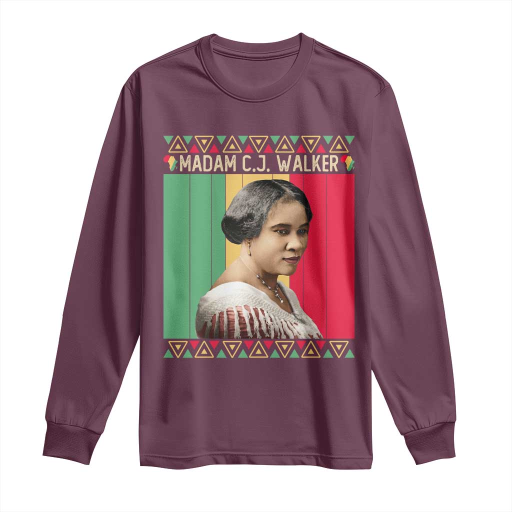 Madam CJ Walker Retro Sunset Long Sleeve Shirt Strong Black Woman Leader TS12 Maroon Print Your Wear