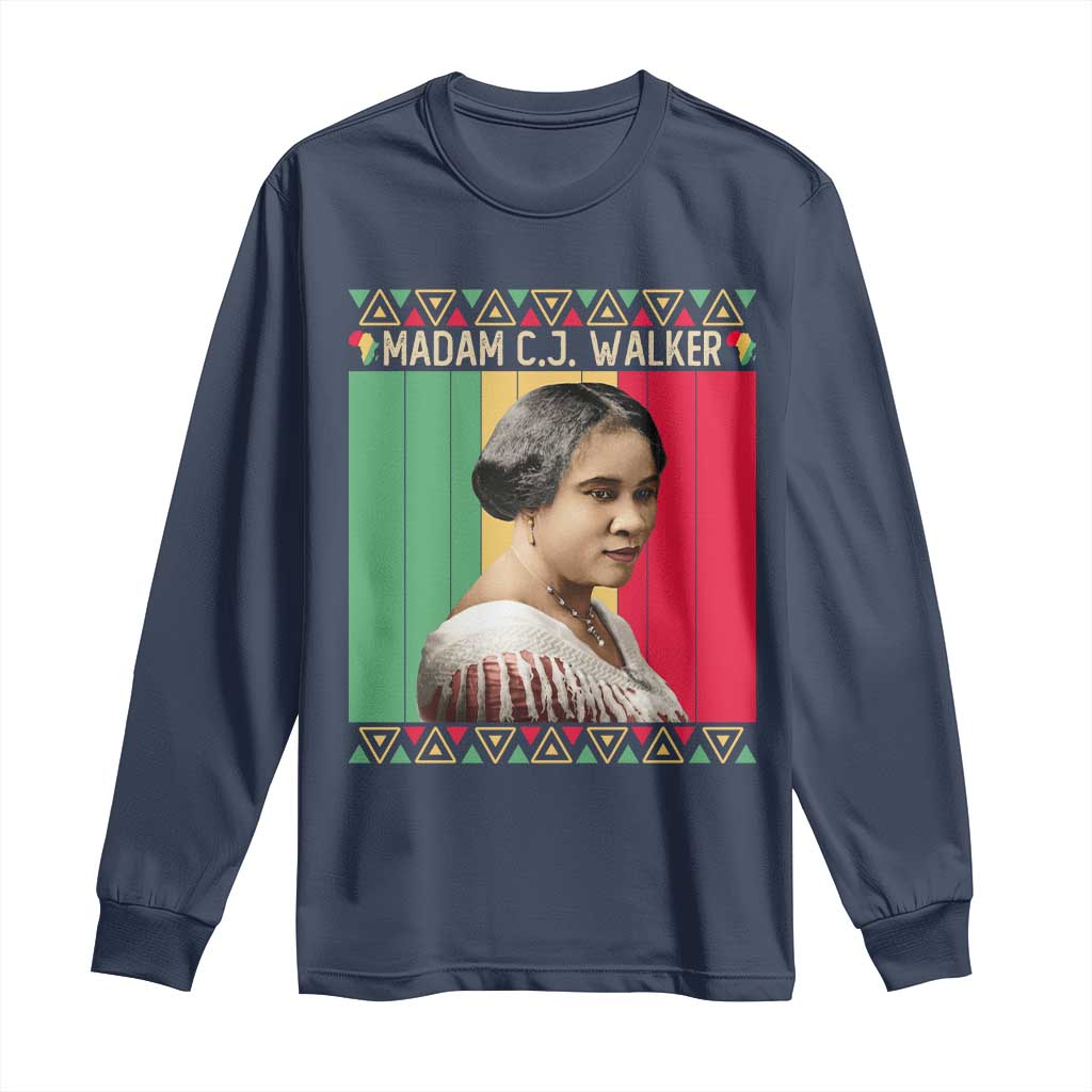 Madam CJ Walker Retro Sunset Long Sleeve Shirt Strong Black Woman Leader TS12 Navy Print Your Wear