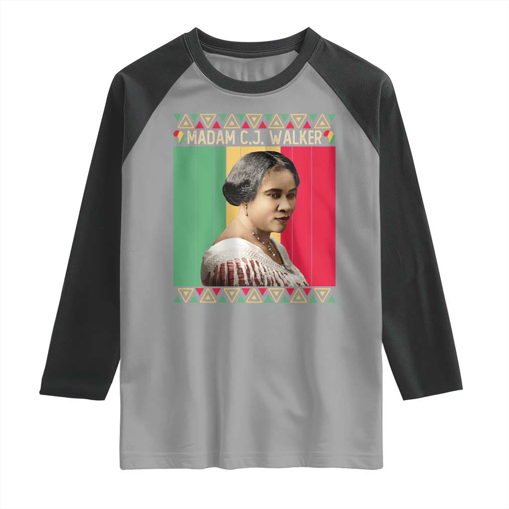 Madam CJ Walker Retro Sunset Raglan Shirt Strong Black Woman Leader TS12 Sport Gray Black Print Your Wear