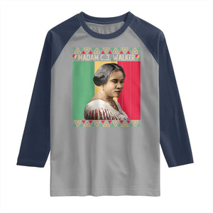 Madam CJ Walker Retro Sunset Raglan Shirt Strong Black Woman Leader TS12 Sport Gray Navy Print Your Wear