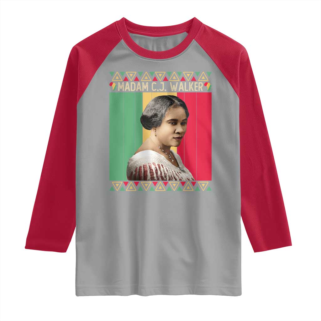 Madam CJ Walker Retro Sunset Raglan Shirt Strong Black Woman Leader TS12 Sport Gray Red Print Your Wear