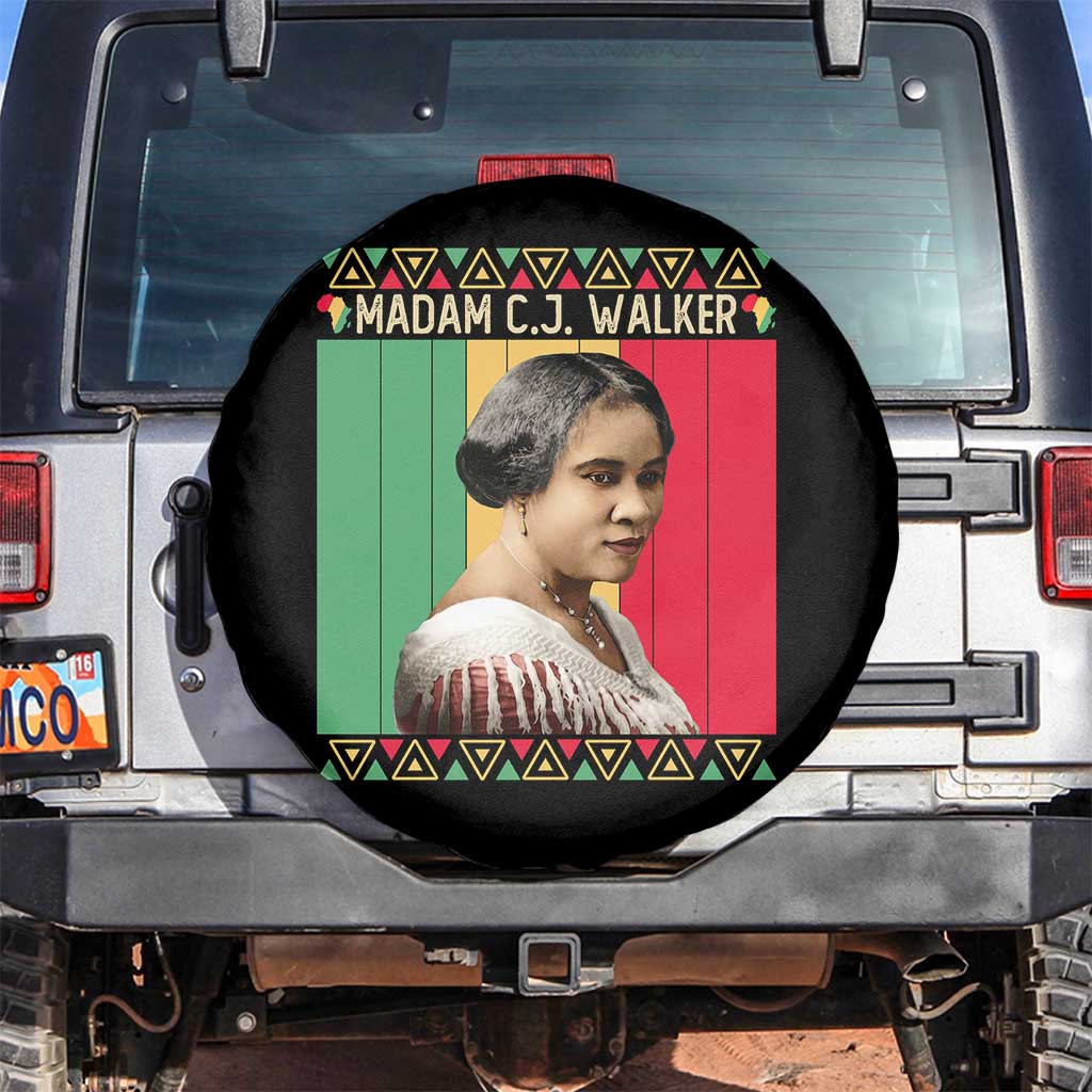 Madam CJ Walker Retro Sunset Spare Tire Cover Strong Black Woman Leader TS12 No hole Black Print Your Wear